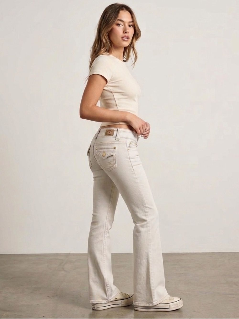 RARE Vintage Hydraulic Low Rise Flare Jeans Size 3/4 beige Y2K